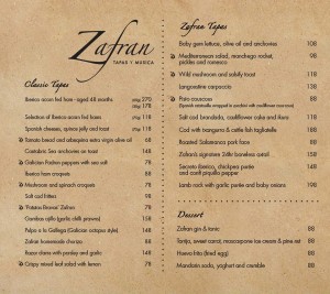 zafran tapas menu